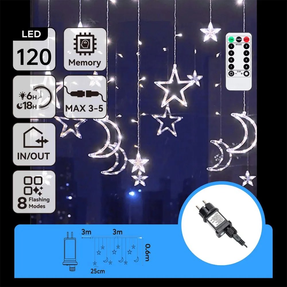 Aigostar - Ghirlandă LED de Crăciun pentru exterior 120xLED/6W/230V/8 funcții 3x0,6m IP44 alb rece DO