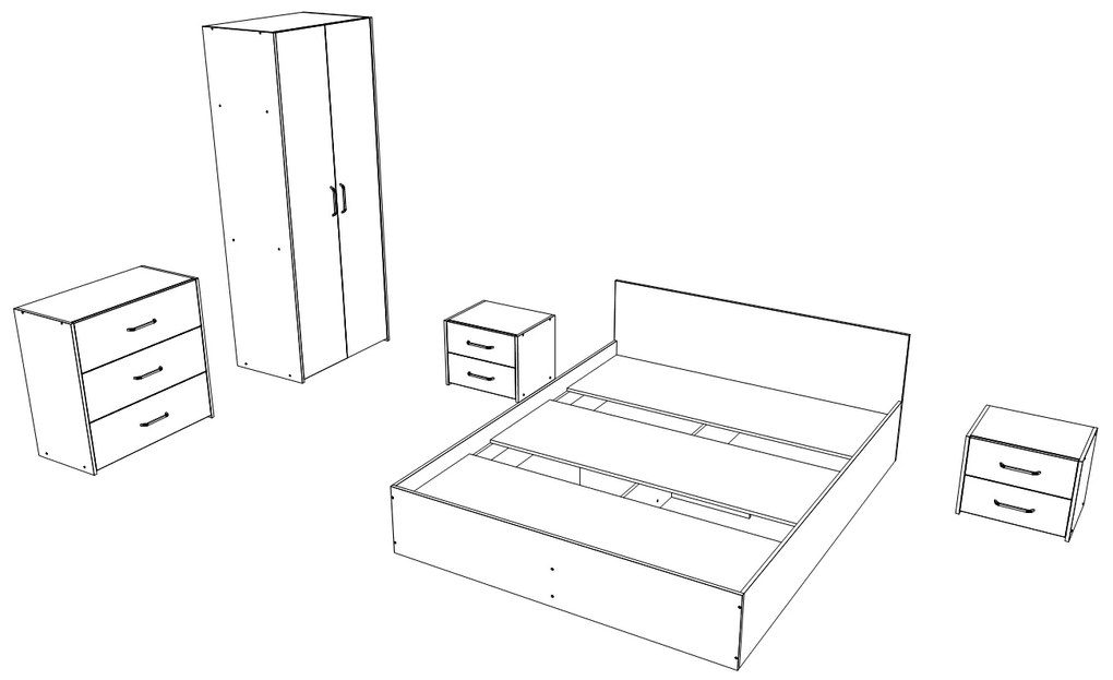 Set dormitor Malmo V2, Pat 200 x 140 cm, Stejar Alb/Antracit