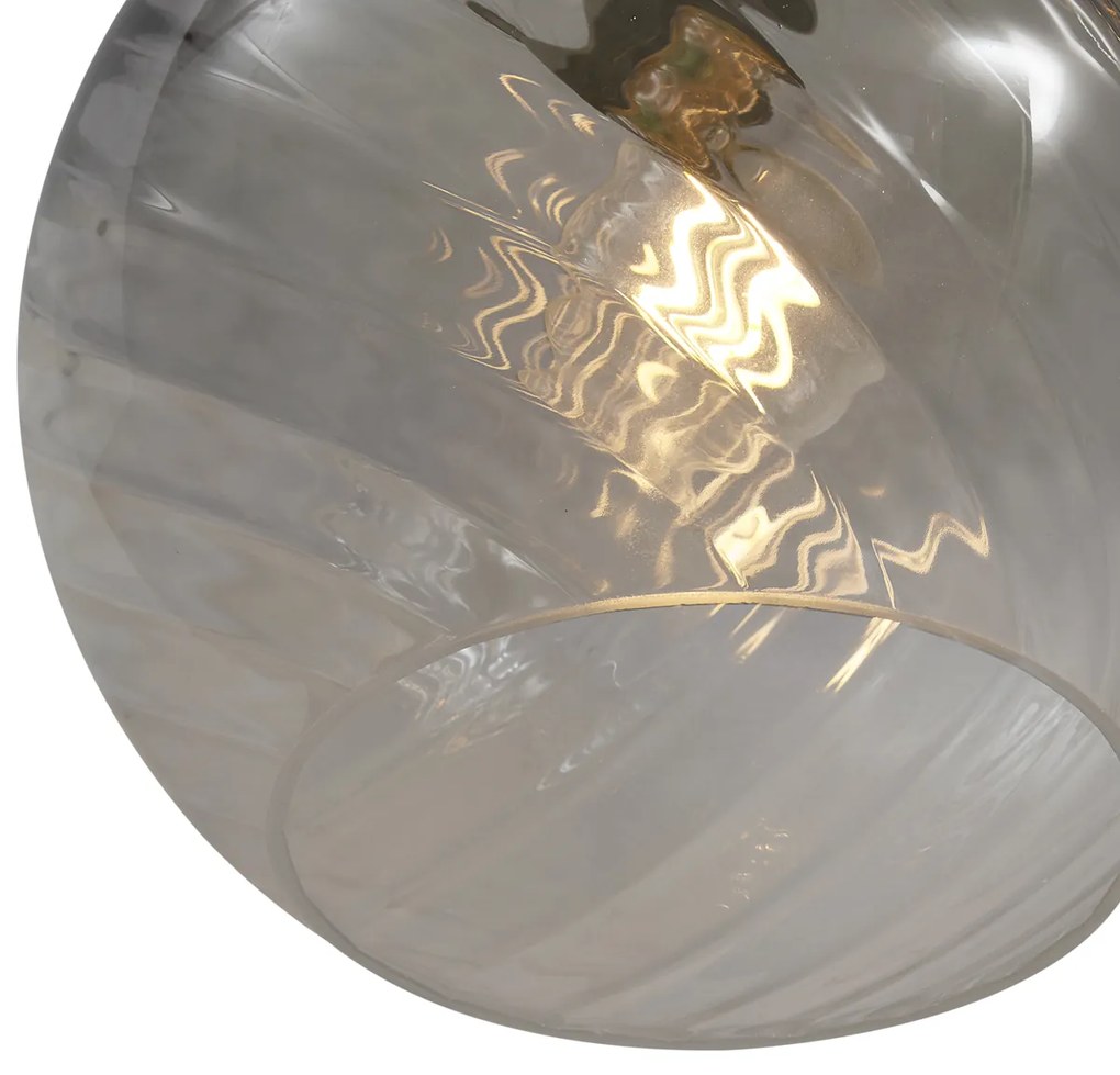 Lampă suspendată bronz cu sticlă rotundă fumurie, ambră și verde, cu 4 lumini - Bao