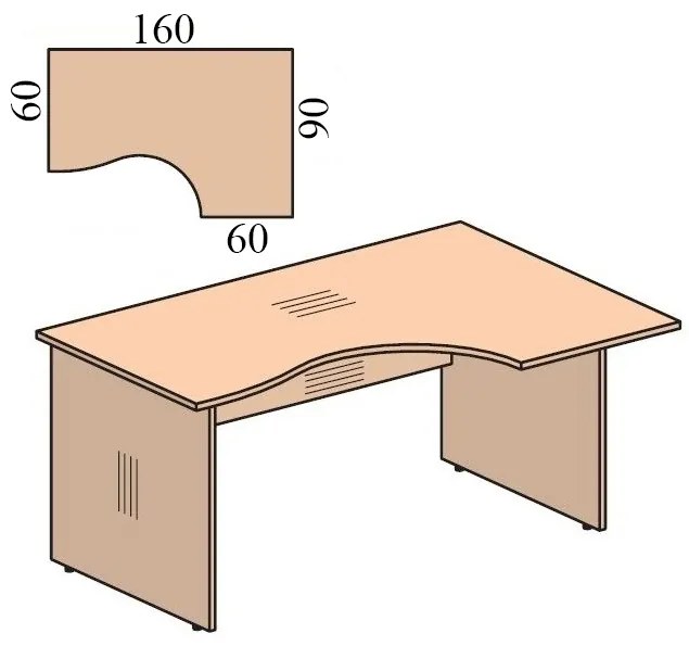 Masa ergonomica Impress 160 x 90 cm, dreapta, par