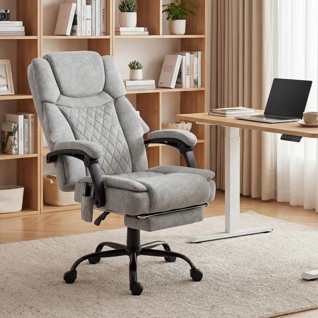 HOMCOM Scaun de birou cu spătar înalt și masaj, cu vibrații, funcție de încălzire, spătar reglabil, suport pentru picioare, telecomandă, gri | Aosom Romania
