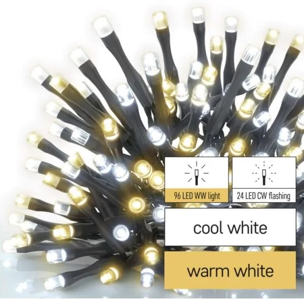 Ghirlandă LED de Crăciun pentru exterior, 120 LED, 2 funcții, 17 m, IP44, alb cald/alb rece