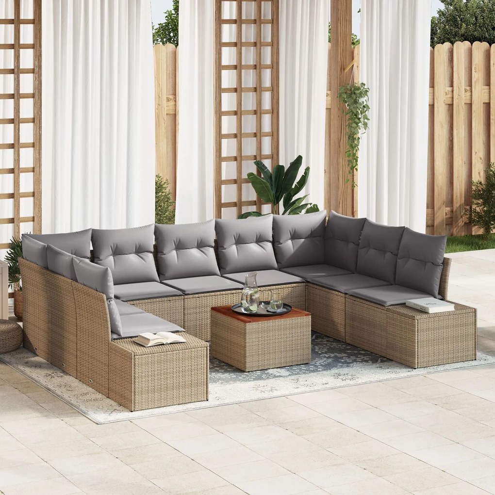 vidaXL Set de canapele pentru grădină cu pernă 10 pcs Bej Rattan poli