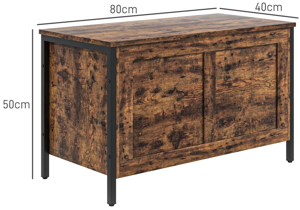 HOMCOM Bancă de Depozitare de 95L în Stil Industrial cu Capac cu Balamale de Siguranță, 80x40x49 cm, Maro Rustic | Aosom Romania