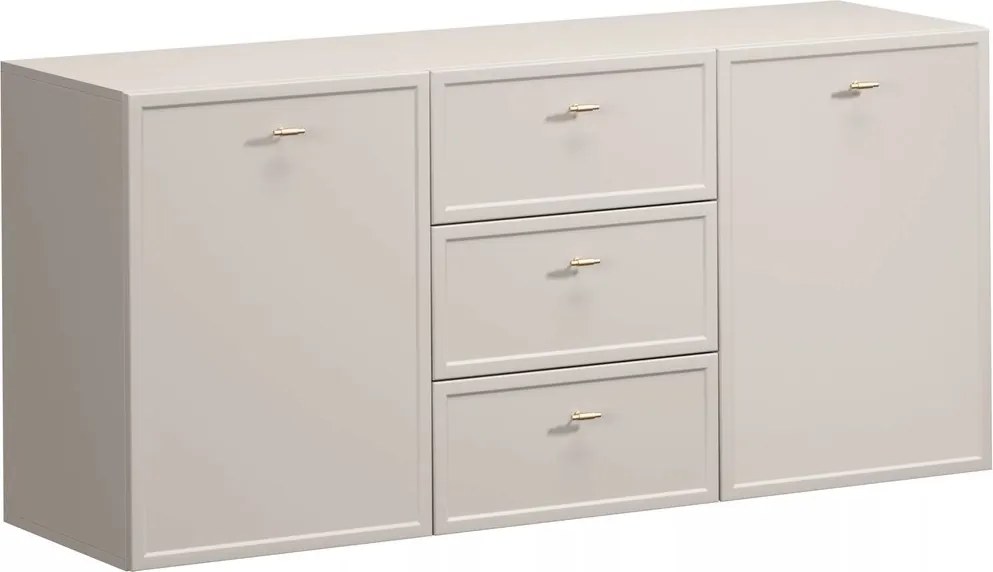 Comodă suspendată cu sertare Lorini 150 cm - cașmir / mânere aurii tip T-bar