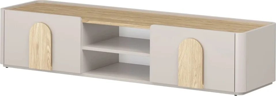 Comodă TV cu sertar Amilio 170 cm - cașmir / stejar uleiat / mânere stejar deschis