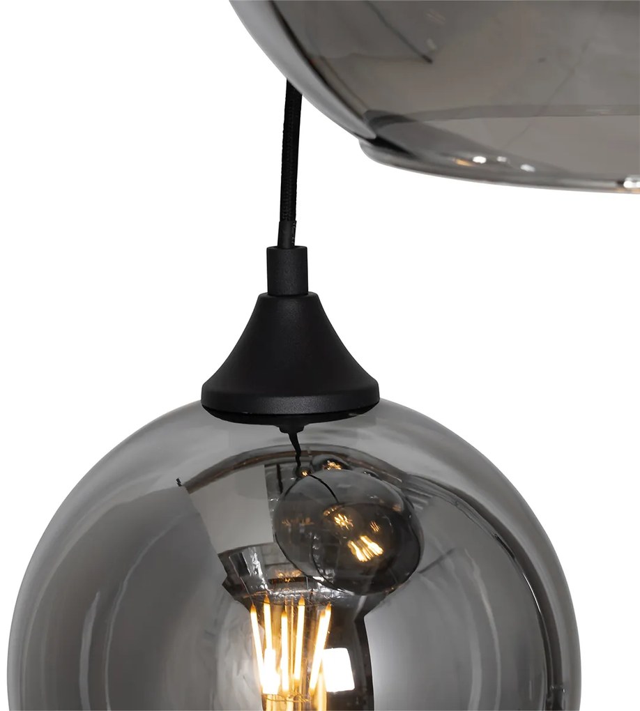 Lampă suspendată Art Deco neagră cu sticlă fumurie rotundă cu 7 lumini - Sandra