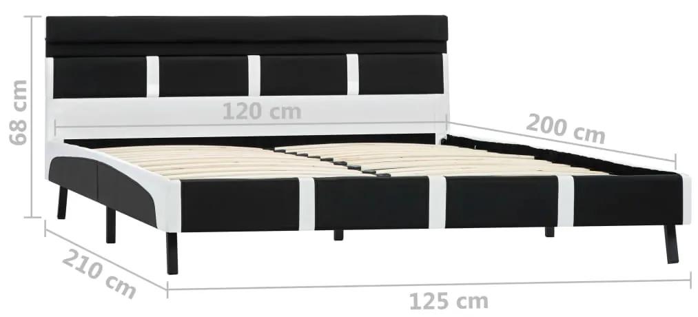 Cadru de pat cu LED-uri, negru, 120 x 200 cm, piele ecologica Alb si negru, 120 x 200 cm