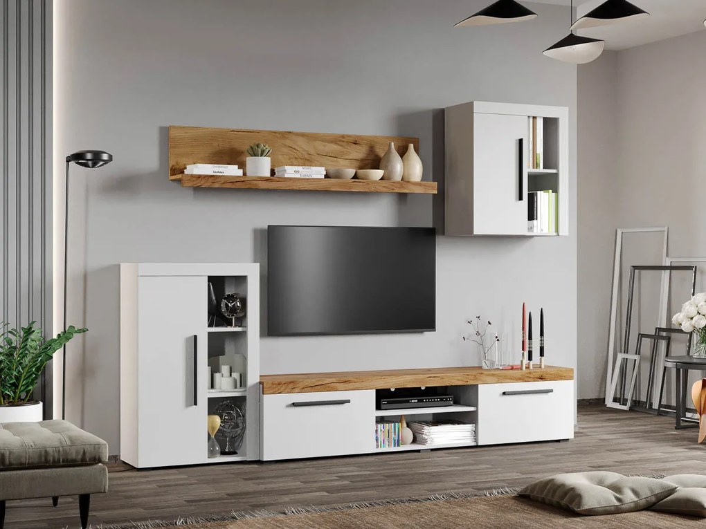 Set Mobilier Living Alb cu Stejar Auriu-Olaf-C04