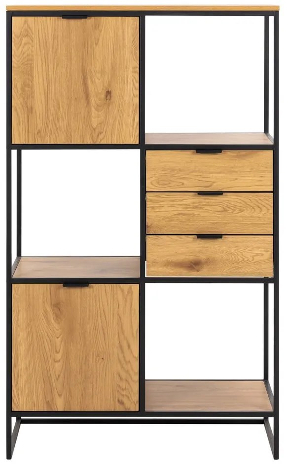 Bibliotecă neagră în decor de stejar 85x141 cm Swindon - Actona