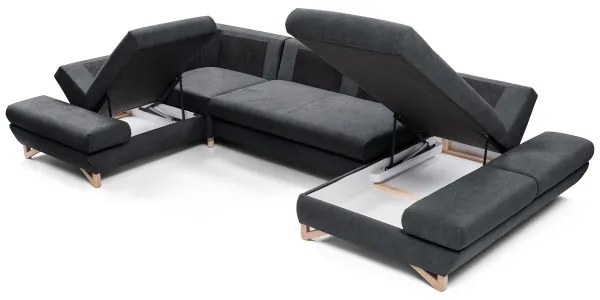 Colțar extensibil tapițat AVESTA, tip U, cu spațiu de depozitare, antracit