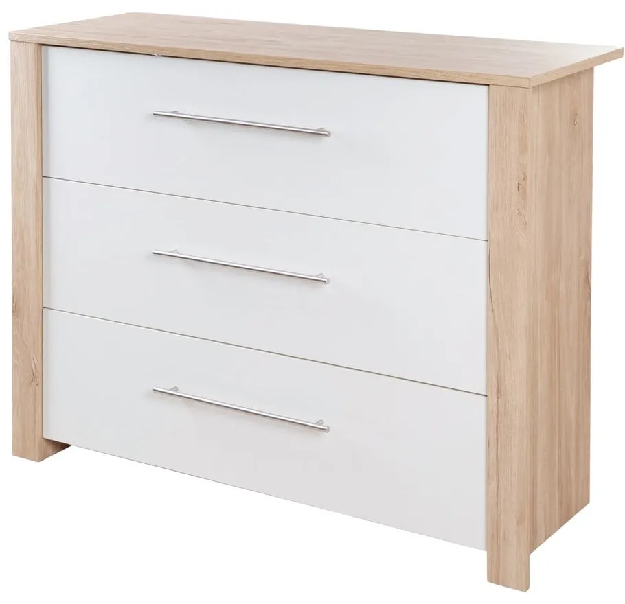 Comodă de copii albă/în culoare naturală joasă cu aspect de lemn de stejar cu masă de schimbat 112x98 cm – Roba