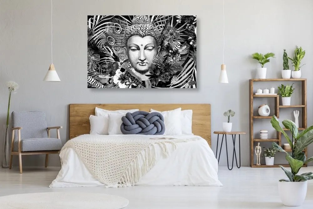 Tablou Budha pe un fundal exotic în design alb-negru