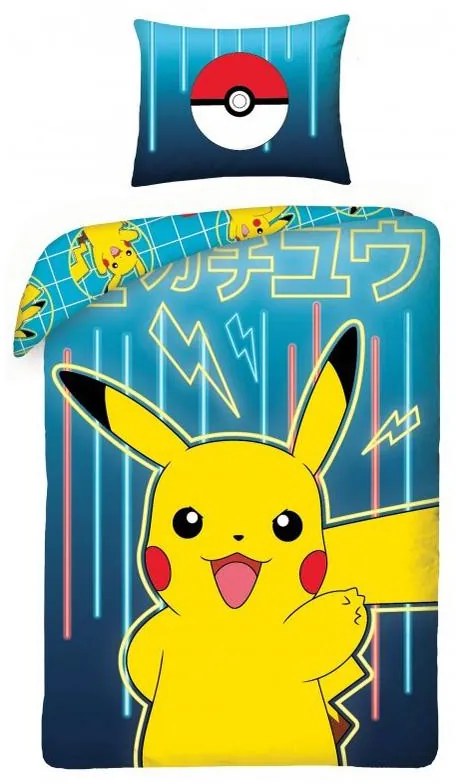 Pokémon Neon lenjerie de pat 140×200cm, 70×90 cm