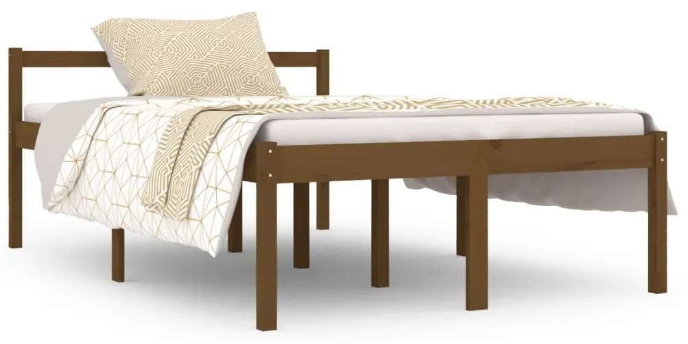 810587 vidaXL Pat pentru seniori dublu mic, maro, 120x190 cm, lemn masiv pin