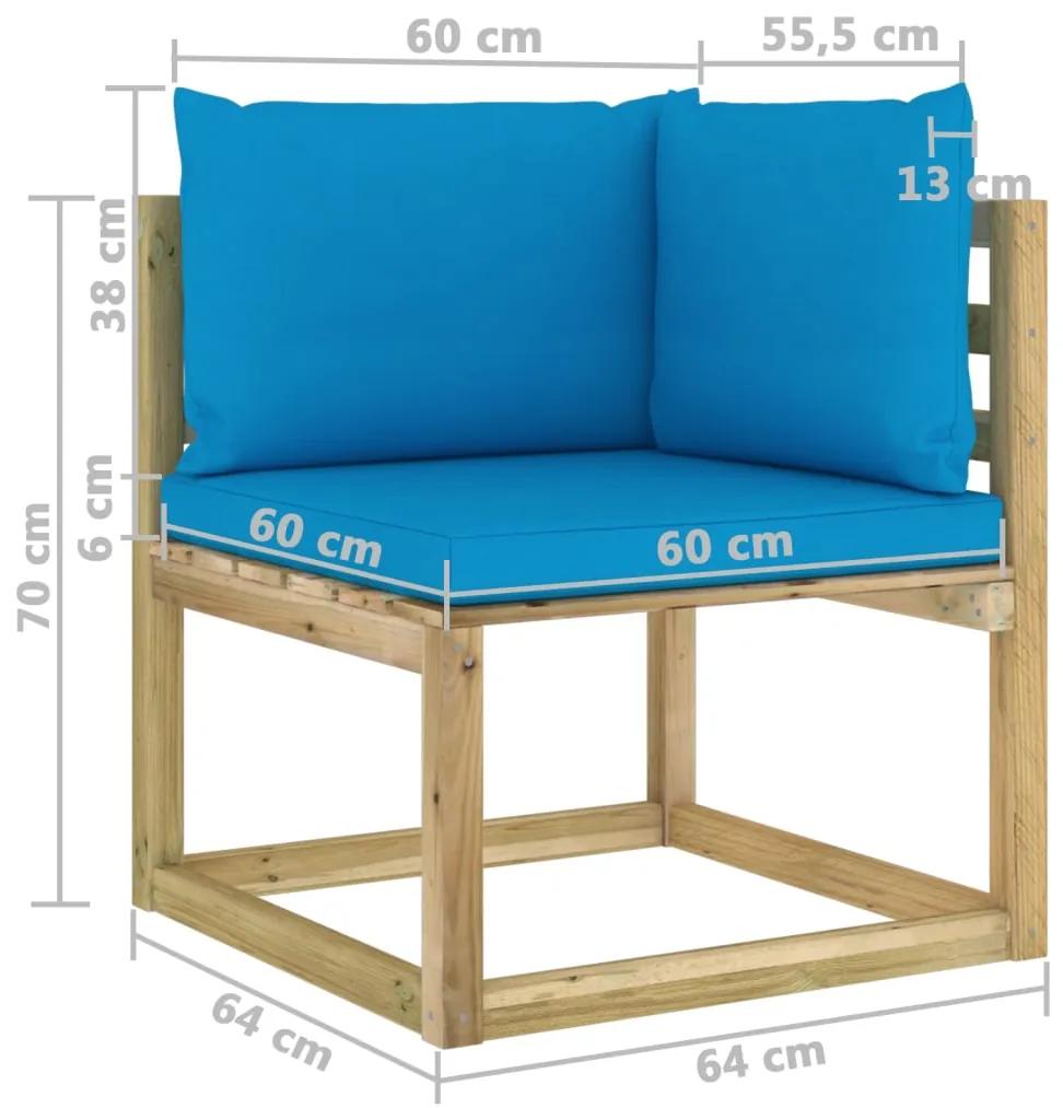 Canapea de gradina coltar cu perne, lemn de pin verde tratat 1, Canapea coltar, Albastru deschis