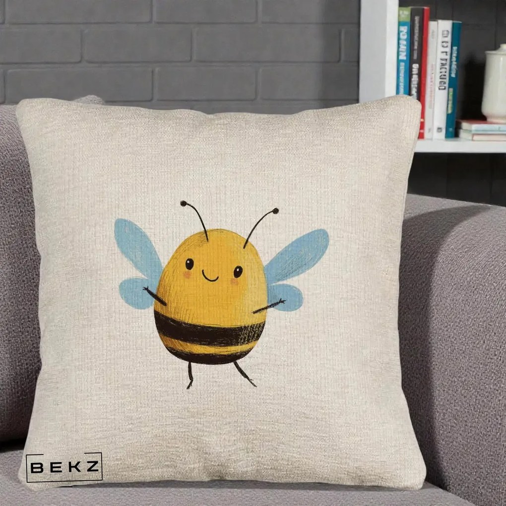 Perna Decorativa Buburuza pe Trifoi cu Patru Foi, 40x40 cm, Bej Canapea, Husa Detasabila, Perna Inclusa, BEKZ®