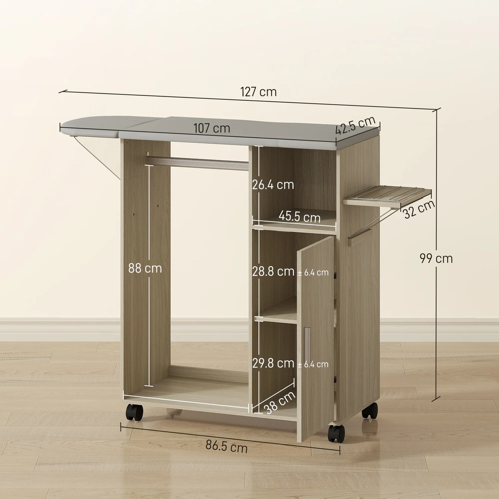 HOMCOM Dulap Masa Calcat – 3 Rafturi, Blat Burete &amp; Ghidaj Rufe | Aosom Romania