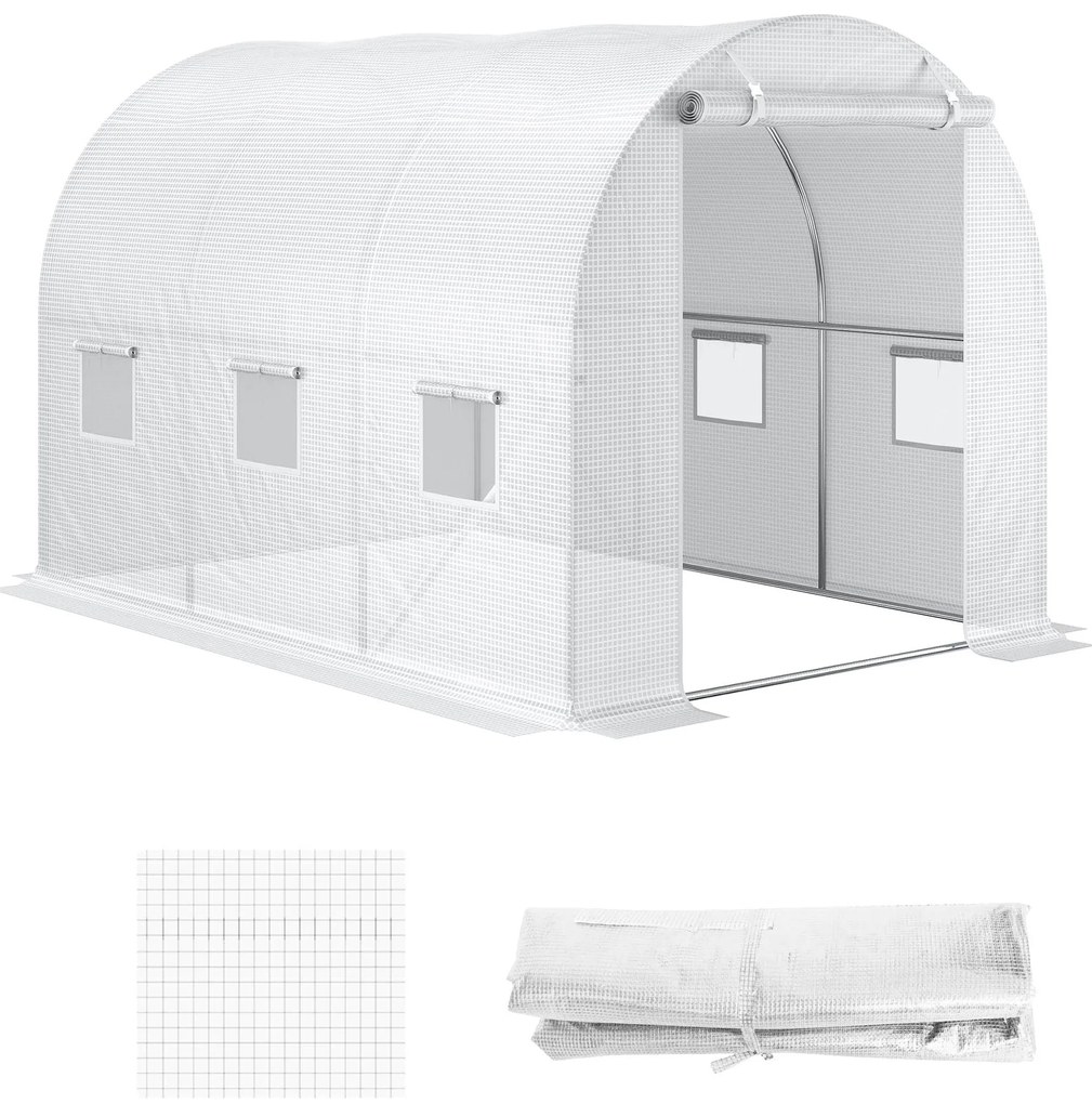 Outsunny Folie pentru Seră cu 12 Ferestre, Ușă Rulabilă și Margini Îngropate, 3x2x2 m, Alb | Aosom Romania