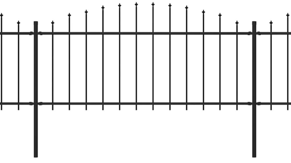 Gard de gradina cu varf sulita, negru, (0,5-0,75) x 6,8 m, otel 1, 50-75 cm, 6.8 m
