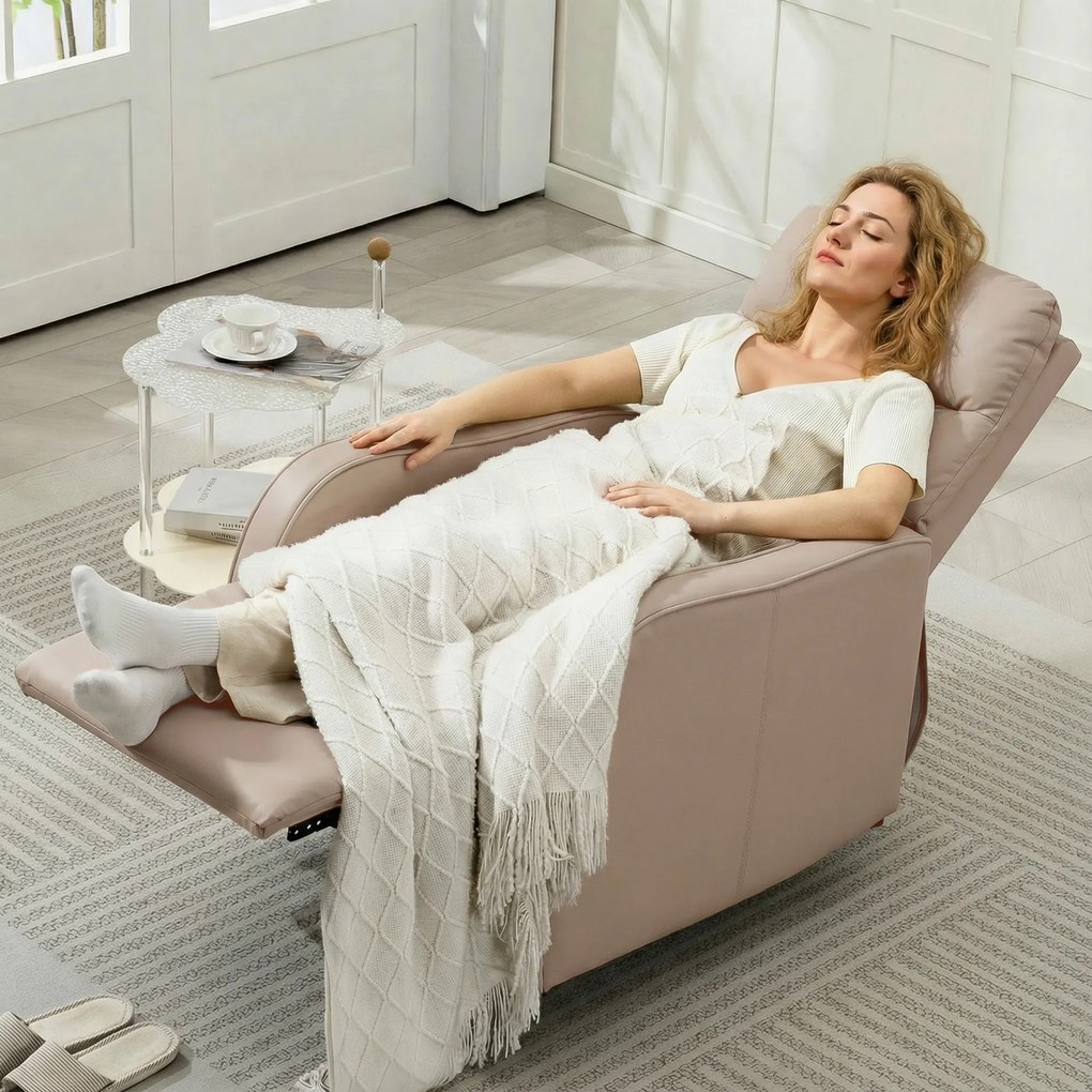 HOMCOM Fotoliu Reclinabil 160° cu Suport pentru Picioare, din Piele PU, Lemn și Oțel, 65x89x100 cm, Maro Deschis | Aosom Romania