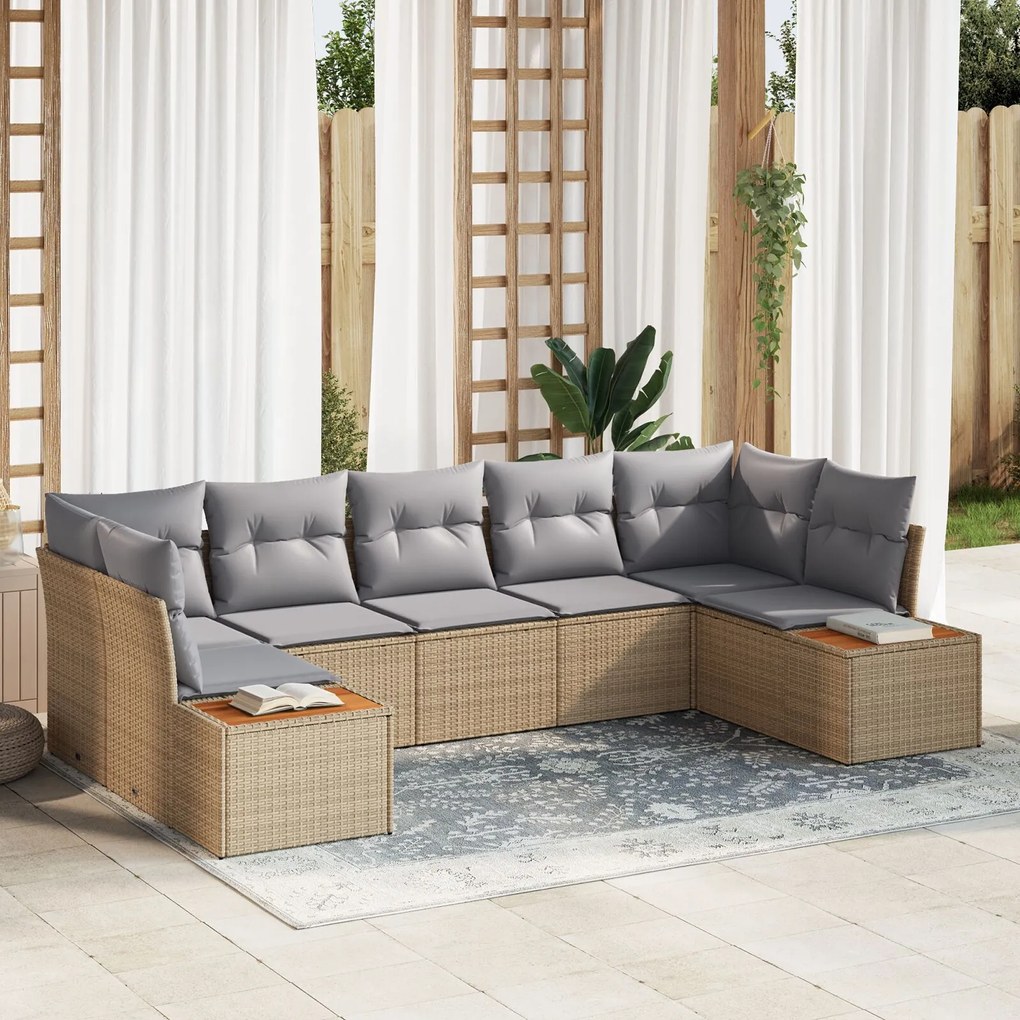 vidaXL Set canapea de grădină 7 piese cu perne Bej Ratan Poli Acacia