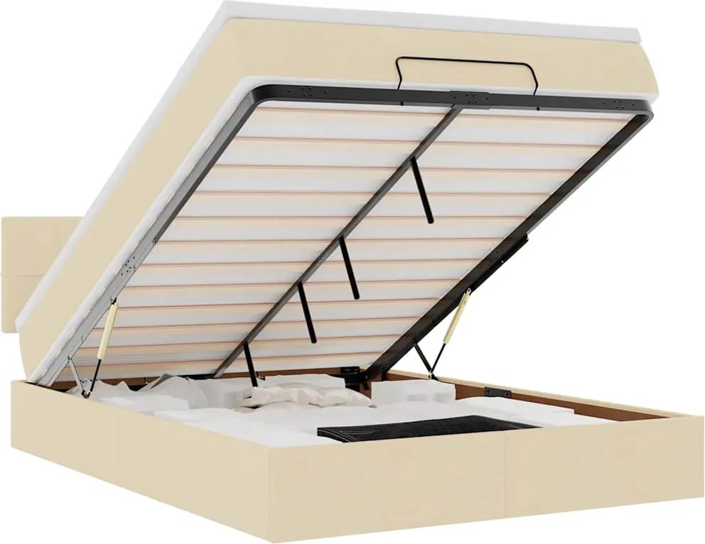 vidaXL Pat otoman cu saltea și LED-uri crem 140x190 cm țesătură