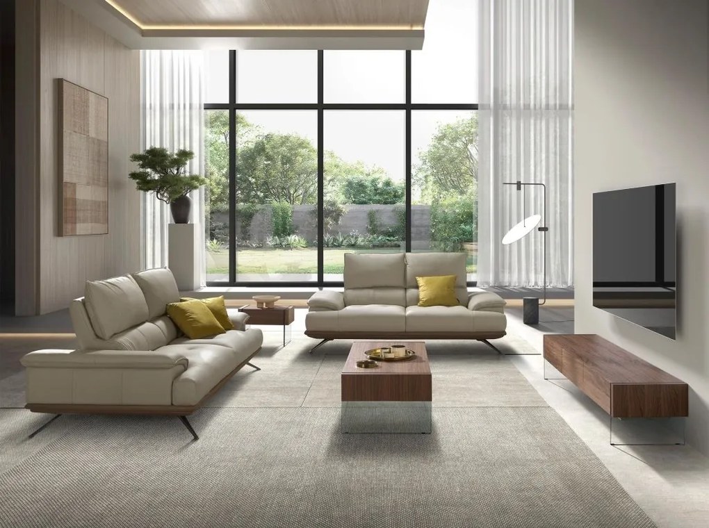 Canapea 3 locuri, tapitata cu piele naturala, spatar rabatabil Grey taupe