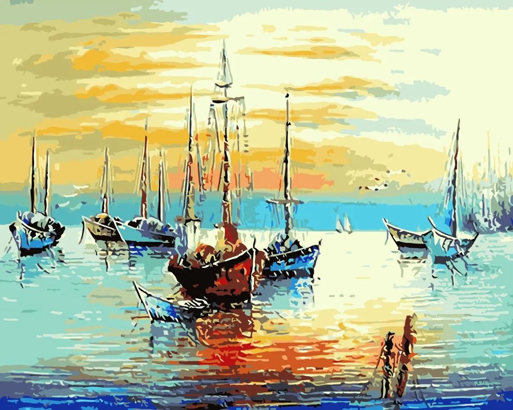 Pictura pe numere cu un cadru "Barci cu pânze" 50x40 cm