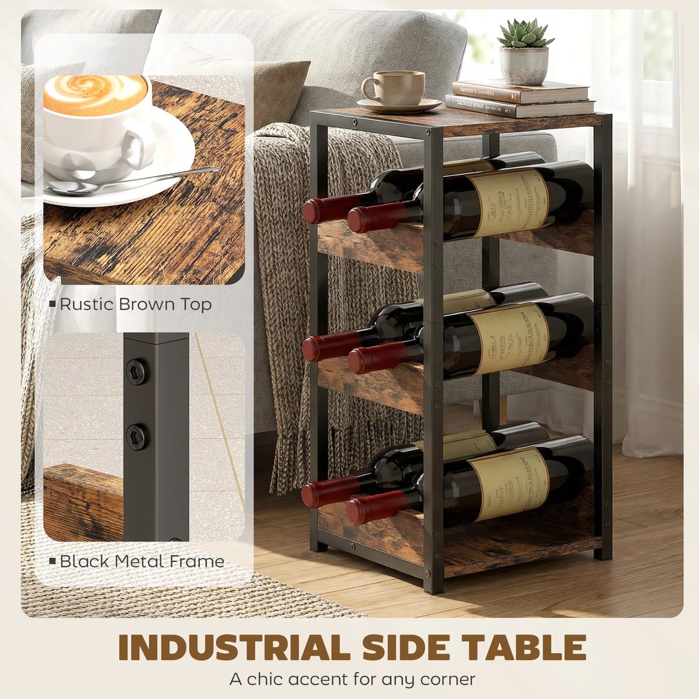 HOMCOM Suport Vin, Rafturi Ondulate, Picioare Reglabile, Maro Rustic, Negru | Aosom Romania