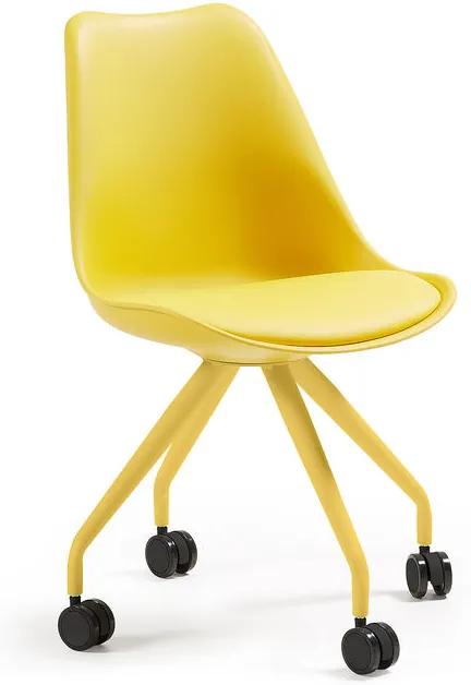 Scaun cu roti pentru birou plastic galben Lars La Forma