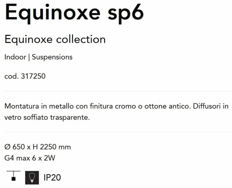 Lustra suspendata design modern Equinoxe sp6 crom/transparent