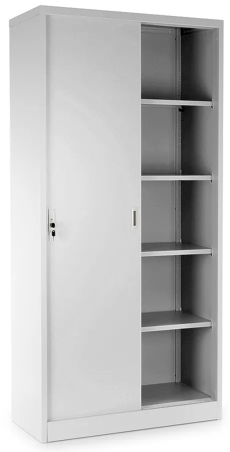 Dulap metalic universal cu uși glisante 90 x 40 x 185 cm, încuietoare cilindrică, gri - ral 7035