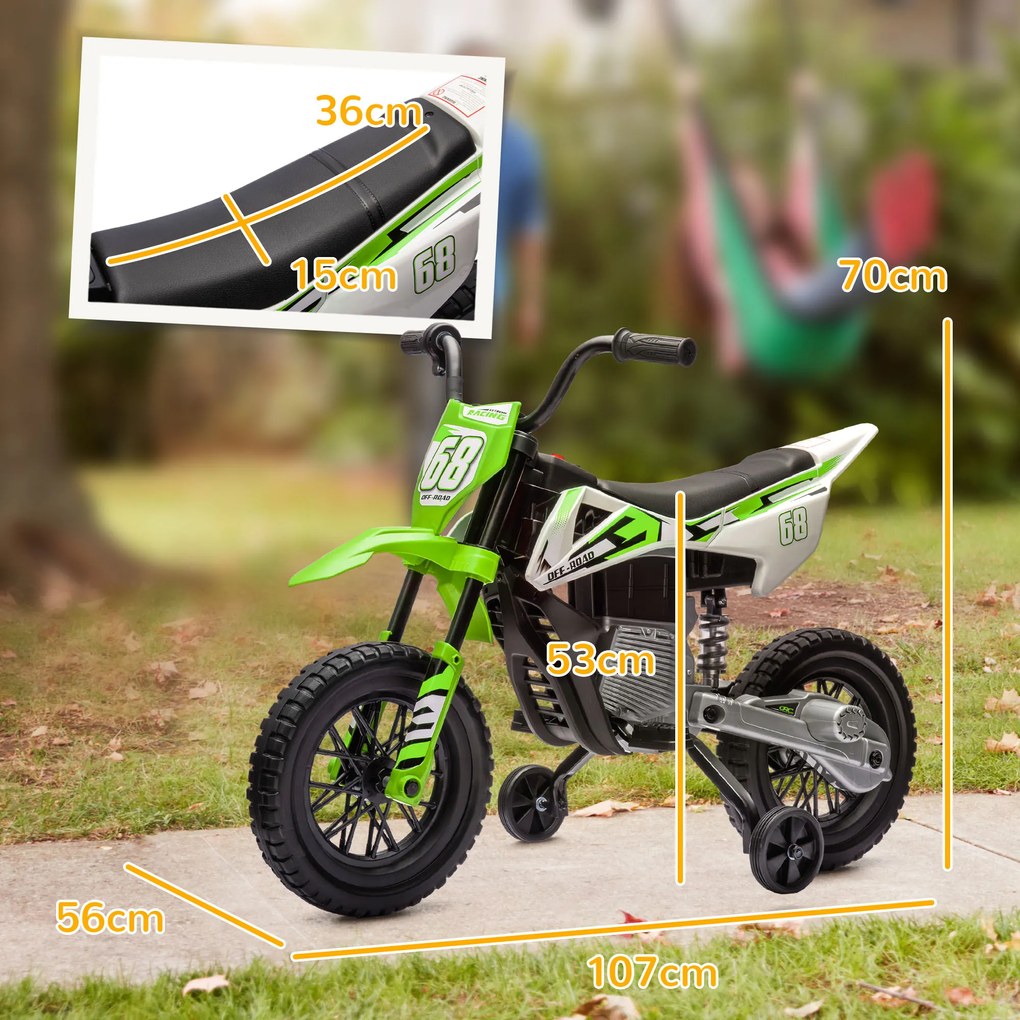 AIYAPLAY Motocicleta Electrică Copii pentru copii 3-6 ani cu 2 motoare, 2.4-5 km/h, 107x56x70 cm, verde | Aosom Romania
