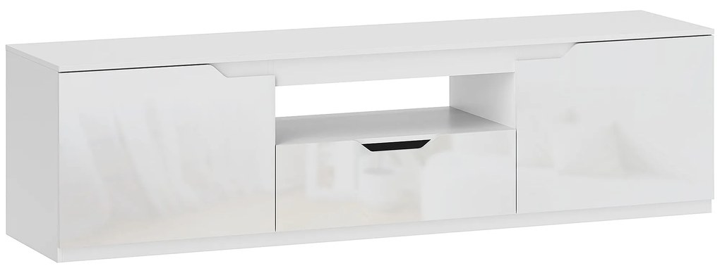 HOMCOM TV-Lowboard, lucios, pentru televizoare de până la 65 de inch, 3 făcuturi, sertar, 160 x 38 x 43 cm, Alb | Aosom Romania
