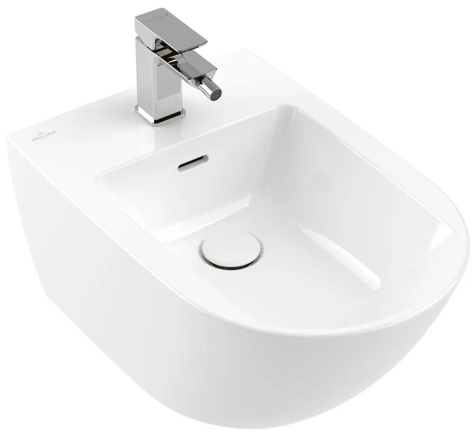 Bideu suspendat 560x375 mm, cu preaplin, orificiu pentru baterie, alb alpin