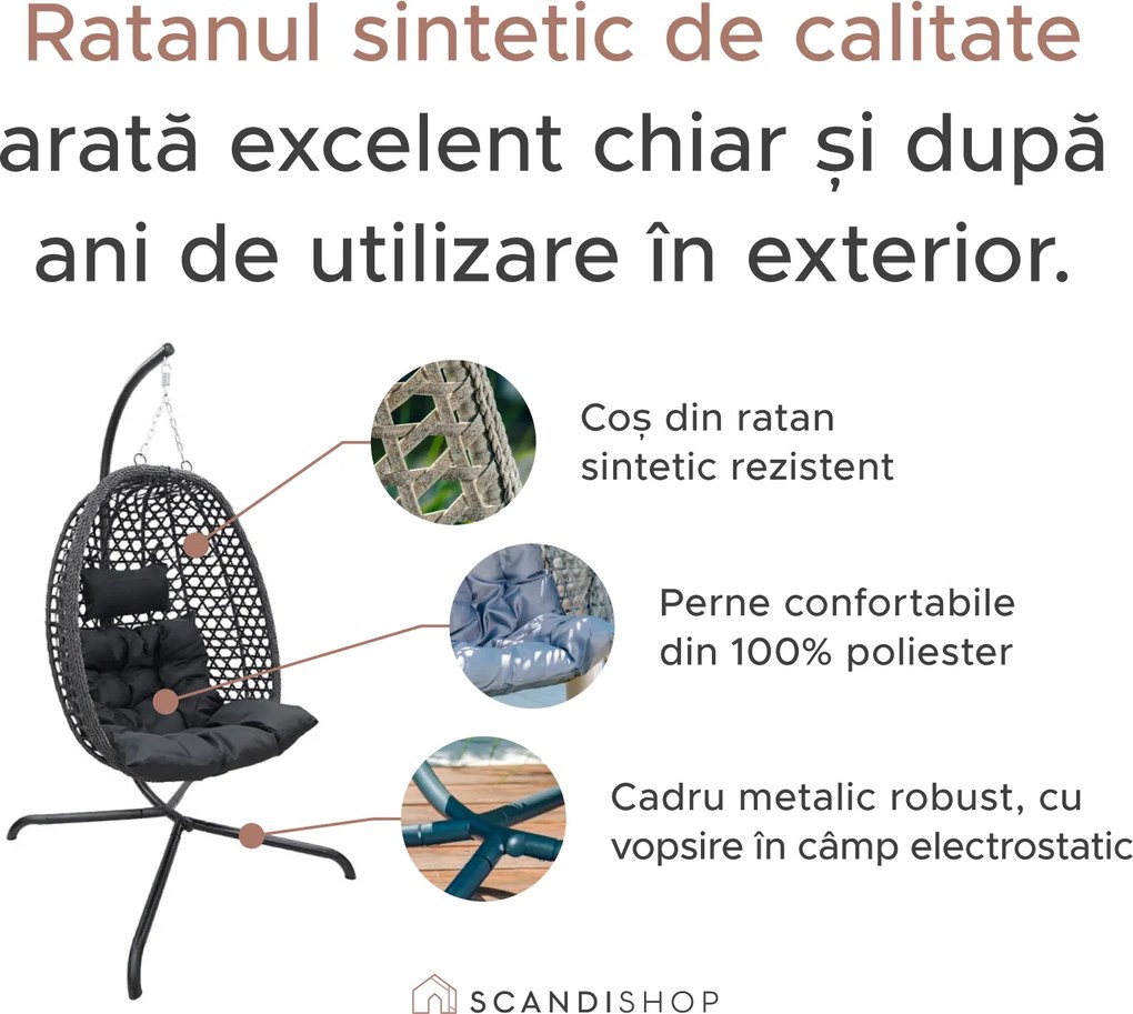 Scaun suspendat MOLINE cu suport negru, bej