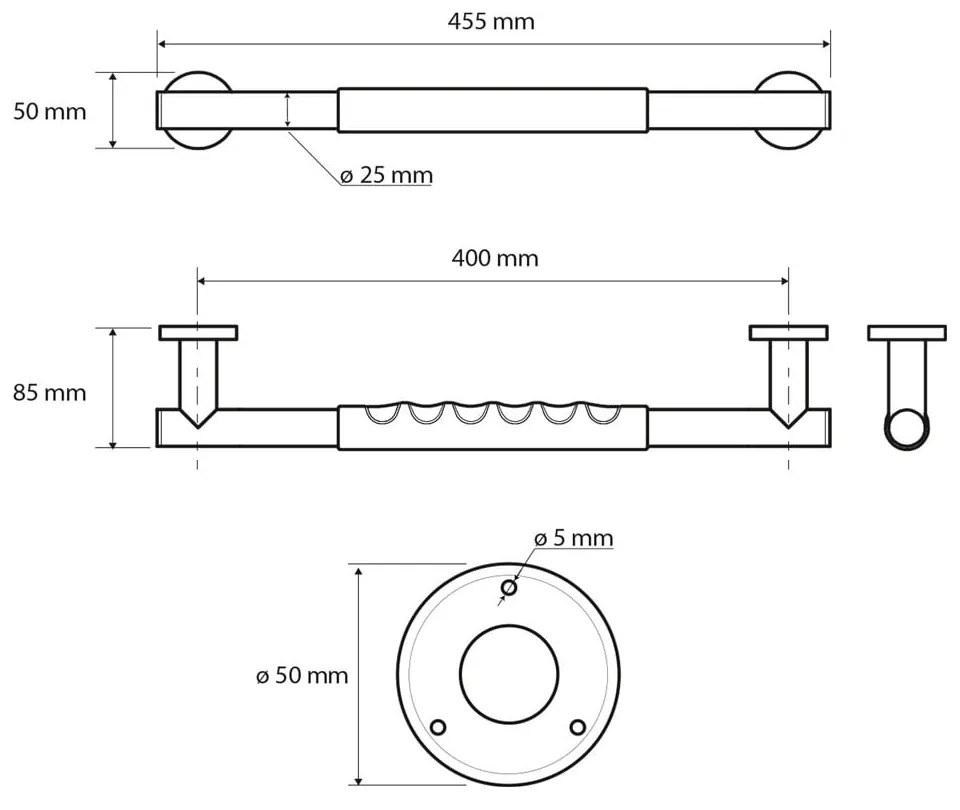 Mâner de siguranță pentru baie de montat pe perete din oțel inoxidabil 45,5 cm – Sapho