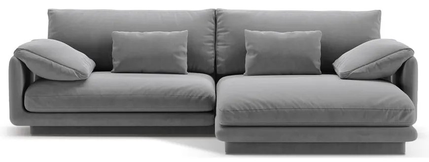 Colțar gri deschis cu tapițerie din catifea (cu colț pe partea dreaptă/cu șezlong) Torino – Micadoni