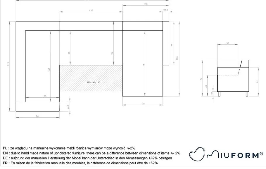 Colțar gri extensibil/cu spațiu de depozitare (cu colț pe partea stângă/în formă de "U") Classy Sophie – Miuform