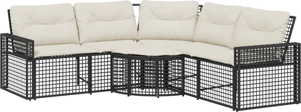 vidaXL Canapea de grădină cu perne/taburet, formă L, negru, poliratan