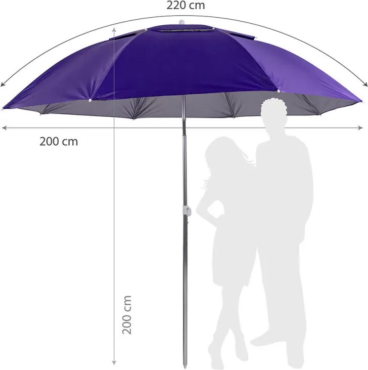 Umbrela de plaja Muhler YL1039, 200x200 cm, Protectie UV, Cadru din otel, Inclinare reglabila, Violet
