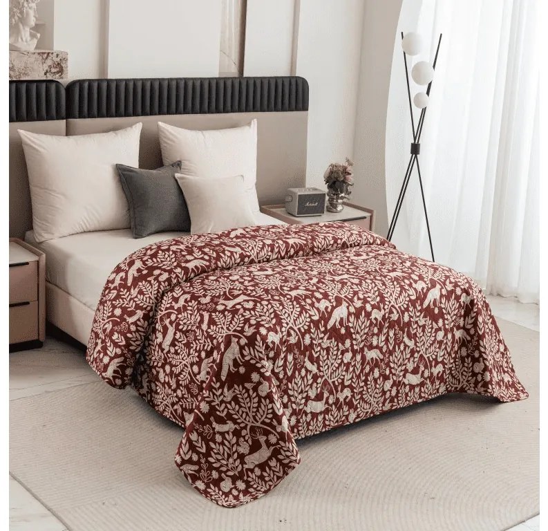 Cuvertura de pat FOREST ANIMALS, maro Dimensiune: 170 x 210 cm