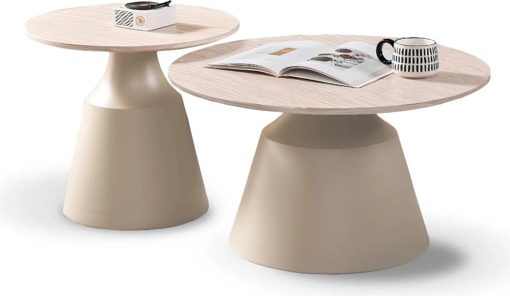 Set 2 masute cafea ZURICH, bej cu efect de piatra travertin/casmir