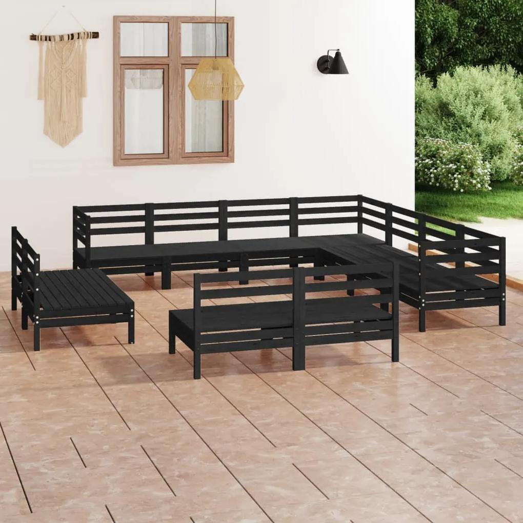 3083158 vidaXL Set mobilier de grădină, 11 piese, negru, lemn masiv de pin
