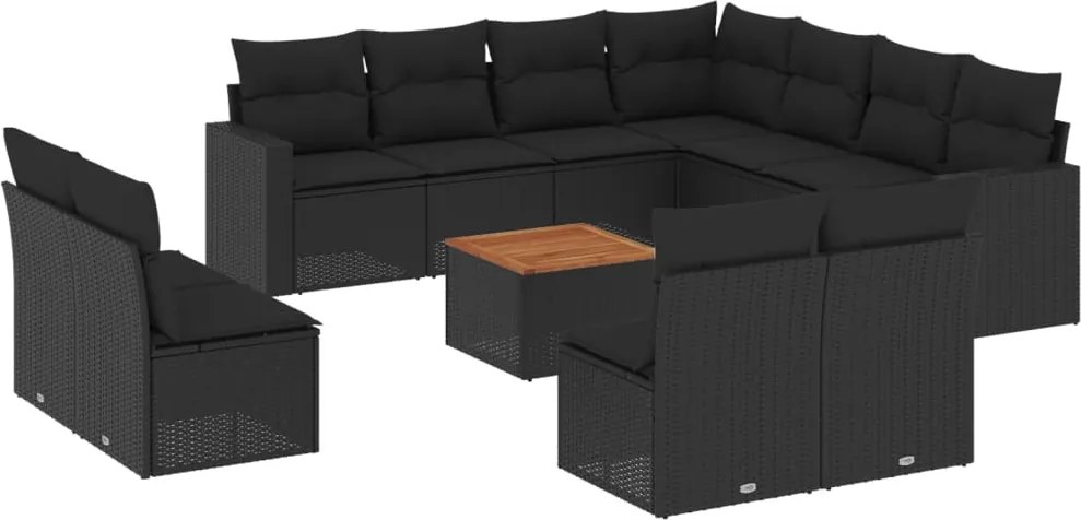 vidaXL Set canapele de grădină, 12 piese, cu perne, negru, poliratan