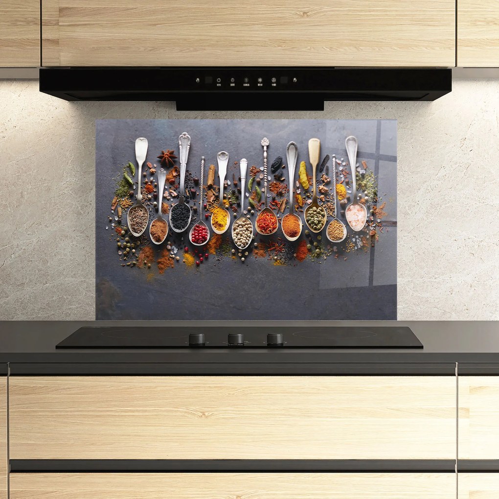 Panou Sticla Bucatarie, 80x120cm, Protectie aragaz, Antistropi, Termorezistent, Alimente, Condimente, Spices Black Board