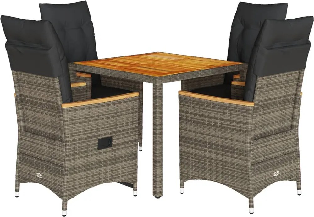 vidaXL Set mobilier de grădină cu perne, 5 piese, gri, poliratan
