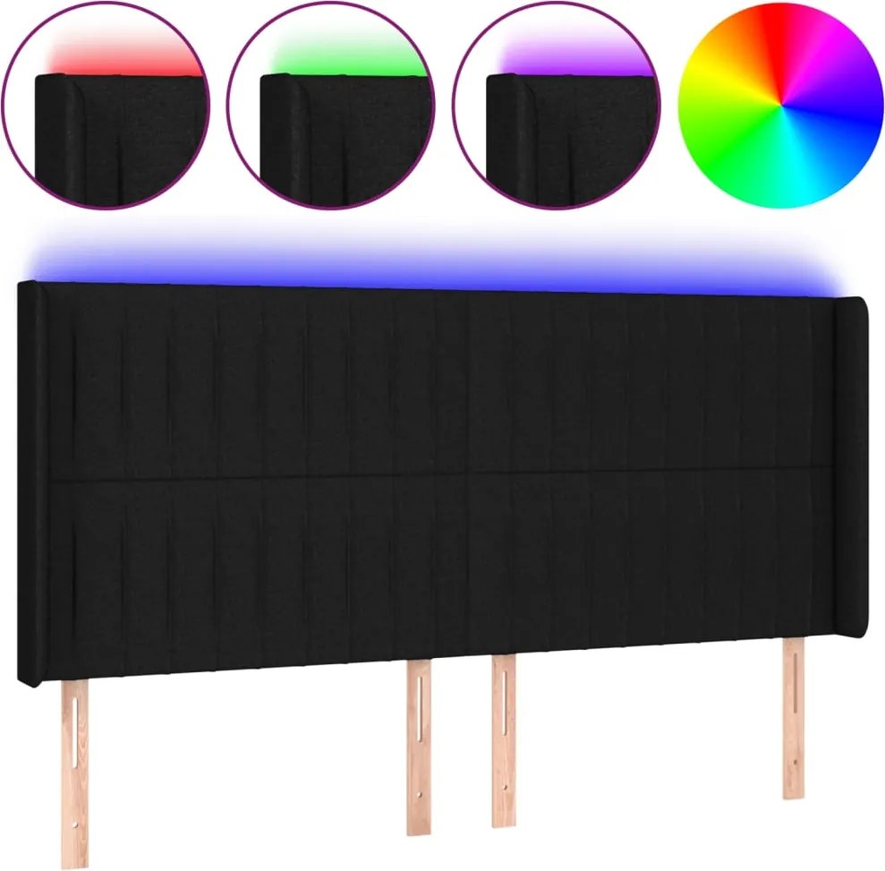 vidaXL Tăblie de pat cu LED, negru, 163x16x118/128 cm, textil