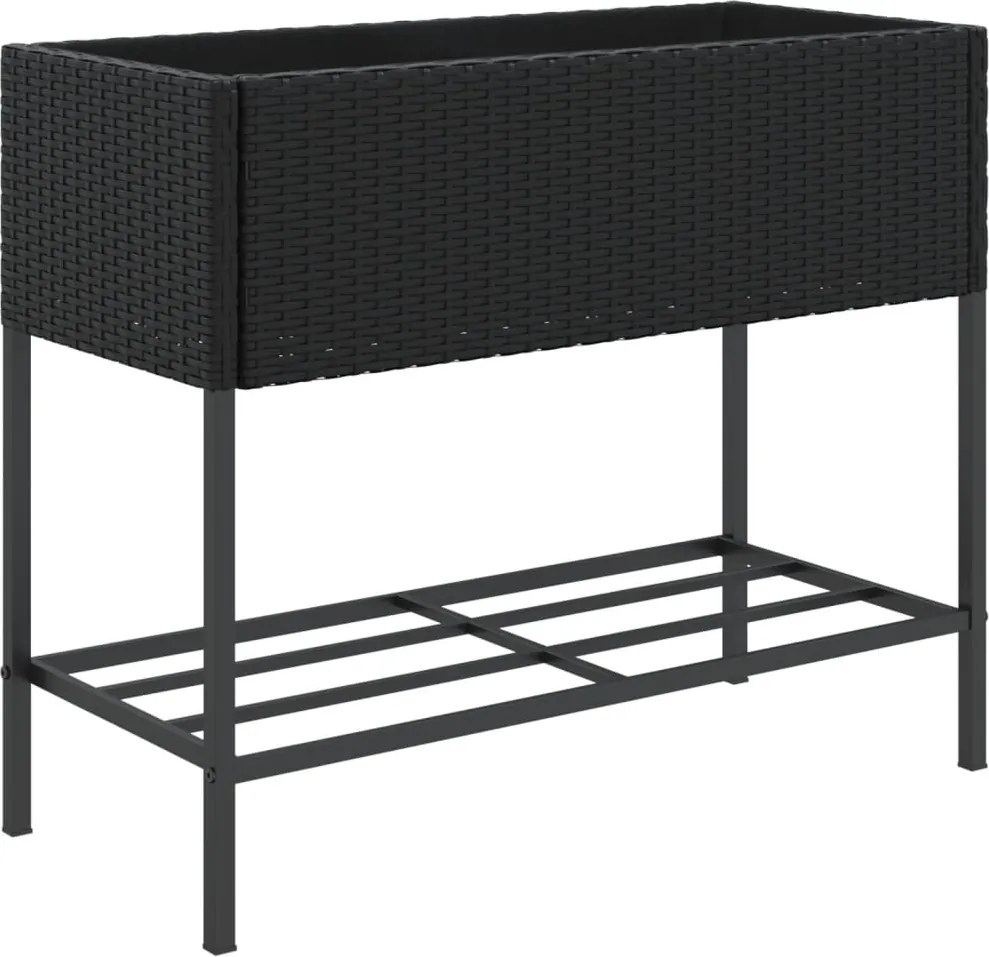 vidaXL Jardinieră de grădină cu raft, negru, poliratan
